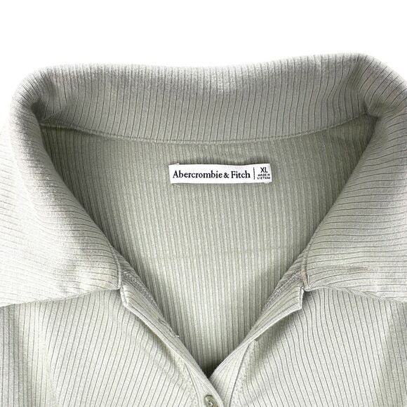 Abercrombie & Fitch Womens Size XL A&F Sweater Dress Midi Ribbed Olive Collared - Picture 5 of 5